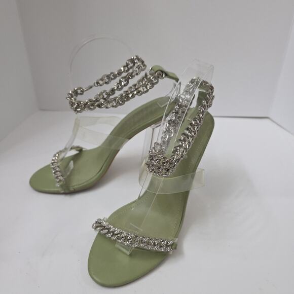 Cape Robbin Silver Green 4.5"block clear heel ankle strap shoe WOMEN Size 7.5 - Picture 3 of 9